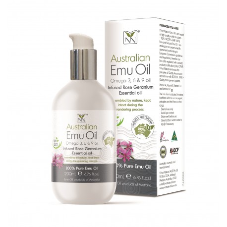 Y-NOT NATURAL Omega 369 Oil, 200ml (Australian 100% Pure and Natural Emu Oil) infused Rose Geranium Essential Oil