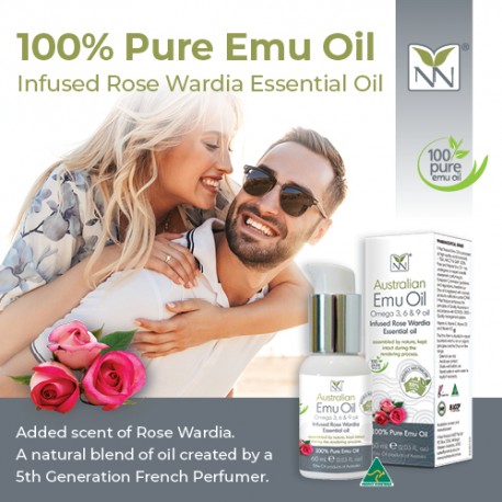 100% Pure Pharmaceutical Grade Emu Oil 60ml, Infused with Rose Wardia (Natural Oil Blend)