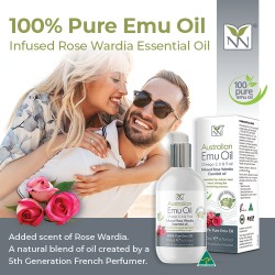 100% Pure Pharmaceutical Grade Emu Oil 200ml, Infused with Rose Wardia (Natural Oil Blend)