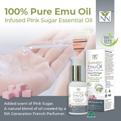 100% Pure Pharmaceutical Grade Emu Oil Infused with Pink Sugar, 60ml (Natural Oil Blend)